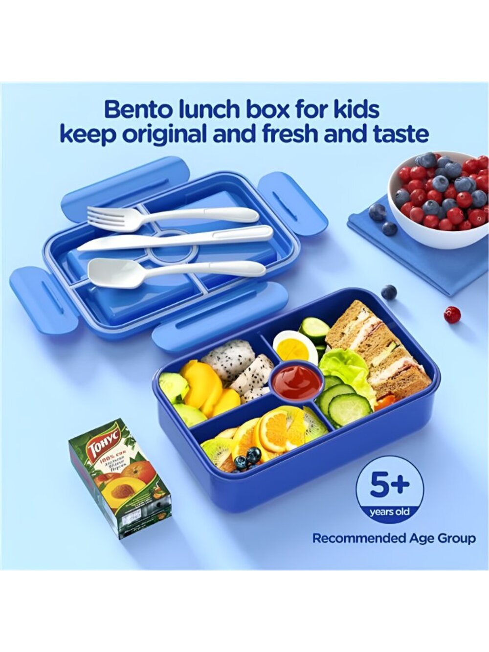 Bento Lunch Box for Kids - Leakproof Large Bento-Style with 4 compartments - Picture 2 of 7